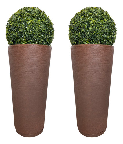 2 Unid Buxinho Planta Artificial + Vaso Grande Texturizado 