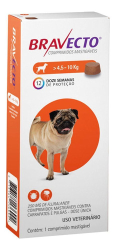 Bravecto 250mg Antipulgas E Carrapatos Para Cães 4,5 A 10kg