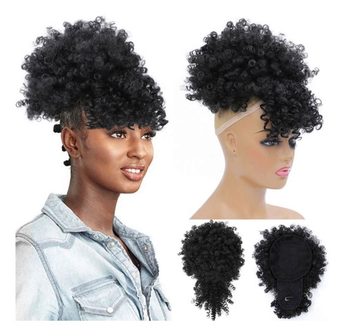 Aplique Rabo De Cavalo Afro Puff Encaracolado Com Franja