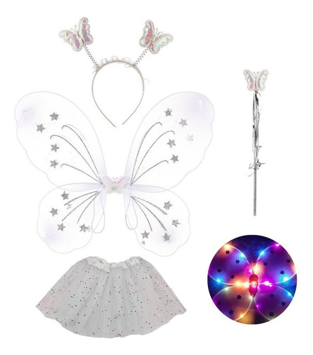 Kit Fantasia Halloween Infantil Menina Asa De Fada Princesa