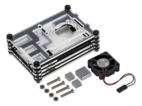 Kit Case Acrílico P/ Raspberry Pi4 + Cooler + 3 Dissipadores