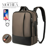 Mochila Backpack Impermeble De Gran Capacidad Con Puerto Usb Color Café