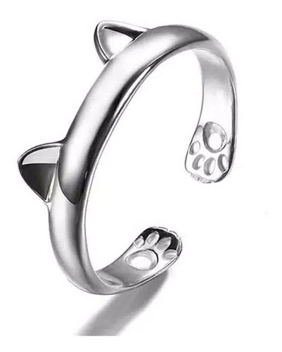 Anillo Orejas Gato Talla Ajustable Baño Plata 925/ Todojoyas