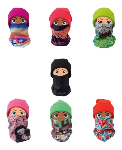 Pack Gorro De Lana Colores Lisos + Bandana Cuello Tubular