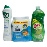 Omo Detergente Para Diluir 500ml Pack 2 Bot. +1 Cif +1 Quix