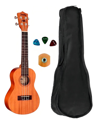 Ukulele Shelby Soprano Su21m Elétrico Kit Capa Palhetas Cor Marrom