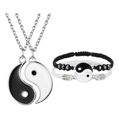 4pz Set Collares Y Pulseras Yin Yang Amigos Pareja Acero Negro | MercadoLibre