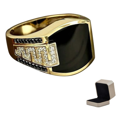 Anillo Hombres Negro Piedra Preciosa & Zirconia Cúbica