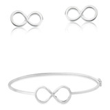 Conjunto Pulseira E Brinco Infinito Feminino Prata925