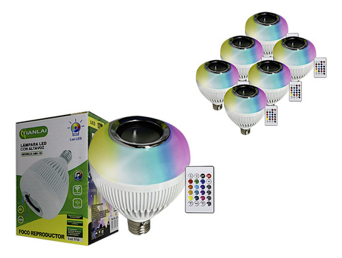 Foco Led Rgb Reproductor Via Bluetooth Con Control 12w 6 Pz