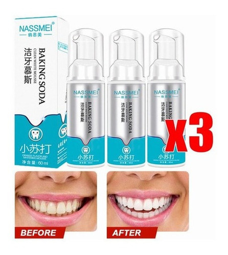 3 Unidades De Mousse De Creme Dental Branqueador Para A Cida