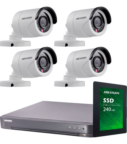 Kit Seguridad Hikvision Grabacion Full Hd 1080p Dvr 8 + Disco 1 Tb Instalado + 4 Camaras 2mp Exterior Infrarrojas + Ip