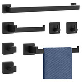 7 Piece Bathroom Hardware Set, Matte Black Bathroom Acc...