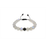 Hermosa Pulsera Con Piedras Luna Natural Y Ágata Negra B138