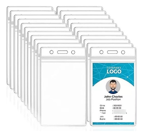 Pack 100 Porta Credenciales Transparente Perforación Vertica