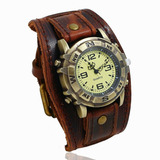 Reloj De Pulsera Retro Con Malla De Cuero Vacuno, Unisex