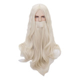 Peluca Con Barba Dumbledore Gandalf Role Play Blonde Long Cu