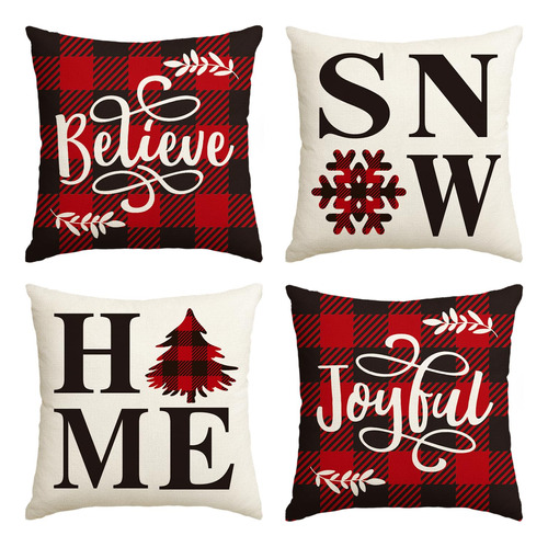 Avoin Buffalo Plaid Believe Joyful Home - Juego De 4 Fundas.