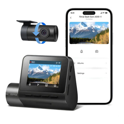 Camara para Auto 1080P+1080P 70mai A200-1, Camaras Seguridad para Carro con WiFi, Dash Cam Salpicadero con 60FPS + HDR, Camara Vehicular 24 horas, Visión Nocturna Potente(Incluye Cámara Trasera RC11) | Meses sin interés