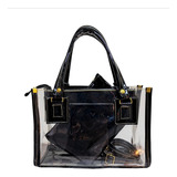 Bolsa Mica Transparente Con Color Negro Incluye Cosmetiquera