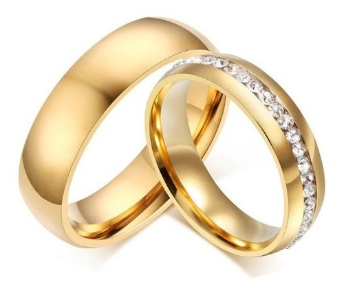 Par De Anillos De Compromiso Pareja Acero Inoxidable Dorados