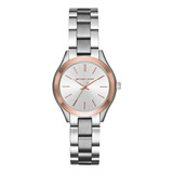 Reloj Michael Kors Dama Mk3514 Mini Slim Runway Plata Y Rosa Color De La Correa Gris Color Del Bisel Gris Color Del Fondo Gris