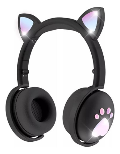 Fone De Ouvido Para Menina Sem Fio Com Led Gatinho Preto