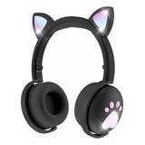 Fone De Ouvido Para Menina Sem Fio Com Led Gatinho Preto