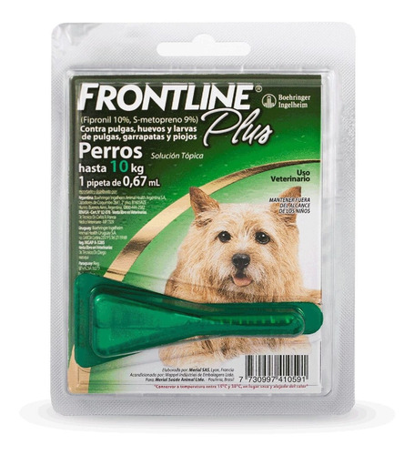Frontline Plus 0,67ml Pipeta Perro Hasta 10 Kg Antipulgas