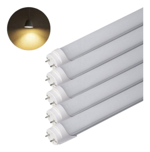 5 Lampada Tubular Led T8 7w 40cm Branco Quente 3000k Bivolt