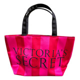 Bolso Neceser Victoria Secret Rayado Rosa Abierto