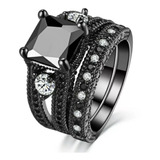 Anillo Compromiso Negro Doble + Caja Terciopelo Regalo Mujer