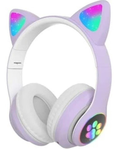 Audífonos Lila Inalámbricos Gatos Led Niños Bluetooth.