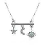 Collar Cadena Dije Universo Estrella Luna Plata 925 Zirconia