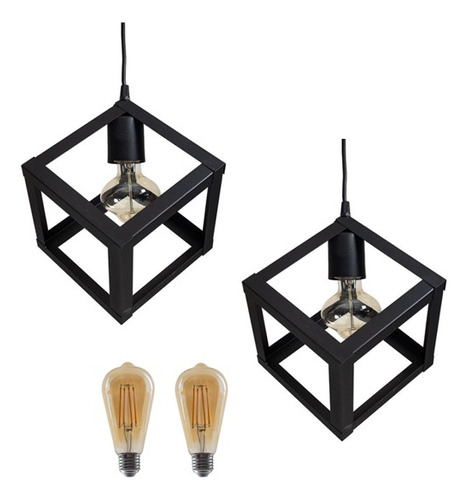 Colgante 1 Luz Moderna Deco Cubo 02 Spotsline + Foco Pack X2