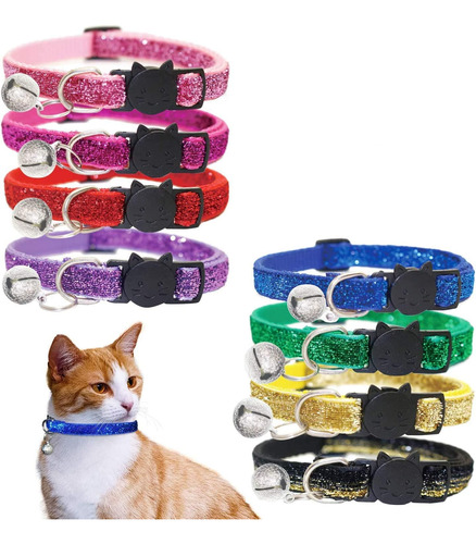 Juego De 8 Collares Brillantes Para Gatos Con Campana Para G