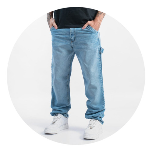 Pantalon Jeans Mom Carpintero Hombre Celeste