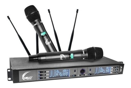 Sistema De Microfonos Melo Rf-300 Negro Inalámbricos 