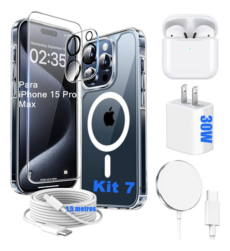 7kit Cargador 30w Para Serie iPhone 15+ Funda+ Mica+audifono