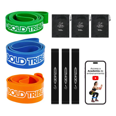 Bold Tribe Power House Pack Con 3 Bandas De Resistencia - Ligas De Resistencia Para Ejercicio Con Resistencias Variables - Dominadas, Muscle Ups, Cross Training, Calistenia Y Entrenamiento Funcional