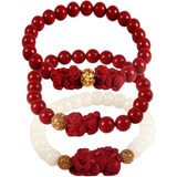 3 Pulseras Feng Shui Obsidian Wealth De Color Rojo Con Cuent