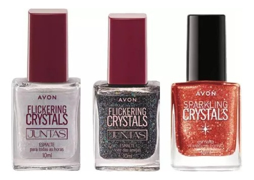 3 Esmaltes Avon Flickering Crystals Preto, Branco E Vermelho