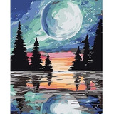 Cuadro De Pintura Por Números Lago Y Luna Llena Kit Completo