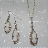 Conjunto Collar Aros Plata 925 Camafeos Shell Perfil De Dama