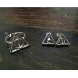 Harry Potter Reliquias Muerte Set Anillo Aretes 100% Plata 0.925