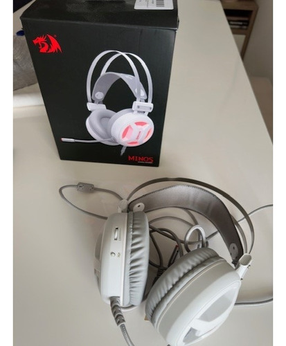 Headset Gamer Redragon Minos Branco E Vermelho Com Luz Led