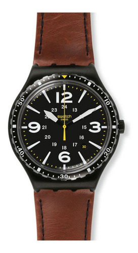 Relojes Swatch Reloj Special Unit Para Hombre Pulsera Color De La Malla Marrón Color Del Bisel Negro Color Del Fondo Negro
