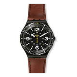 Relojes Swatch Reloj Special Unit Para Hombre Pulsera Color De La Malla Marrón Color Del Bisel Negro Color Del Fondo Negro