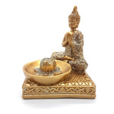Incensário Vareta Buda Dourado Brilhante Meditando 7 Cm