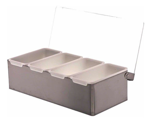 Caja Para Condimentos Concassé® 4 Espacios, Acero Inoxidable Color Gris